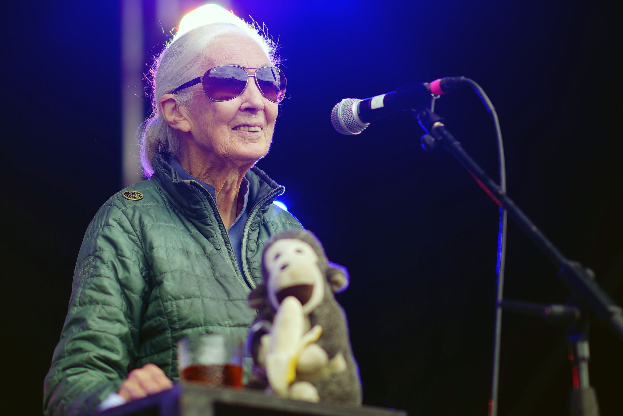 Jane Goodall auf der Greenpeace-Bühne beim Glastonbury Festival in Worthy Farm. Foto: Ben Birchall/PA Wire/dpa